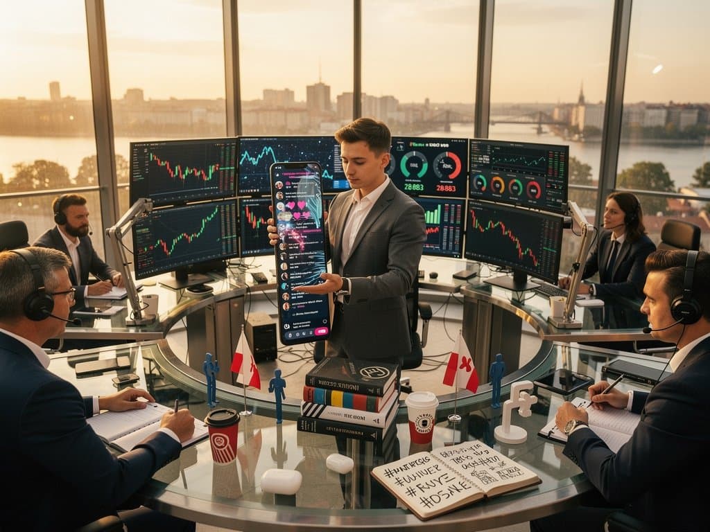 BookTok-Leser mit Finanzromanen und Crypto-Charts in Warschau