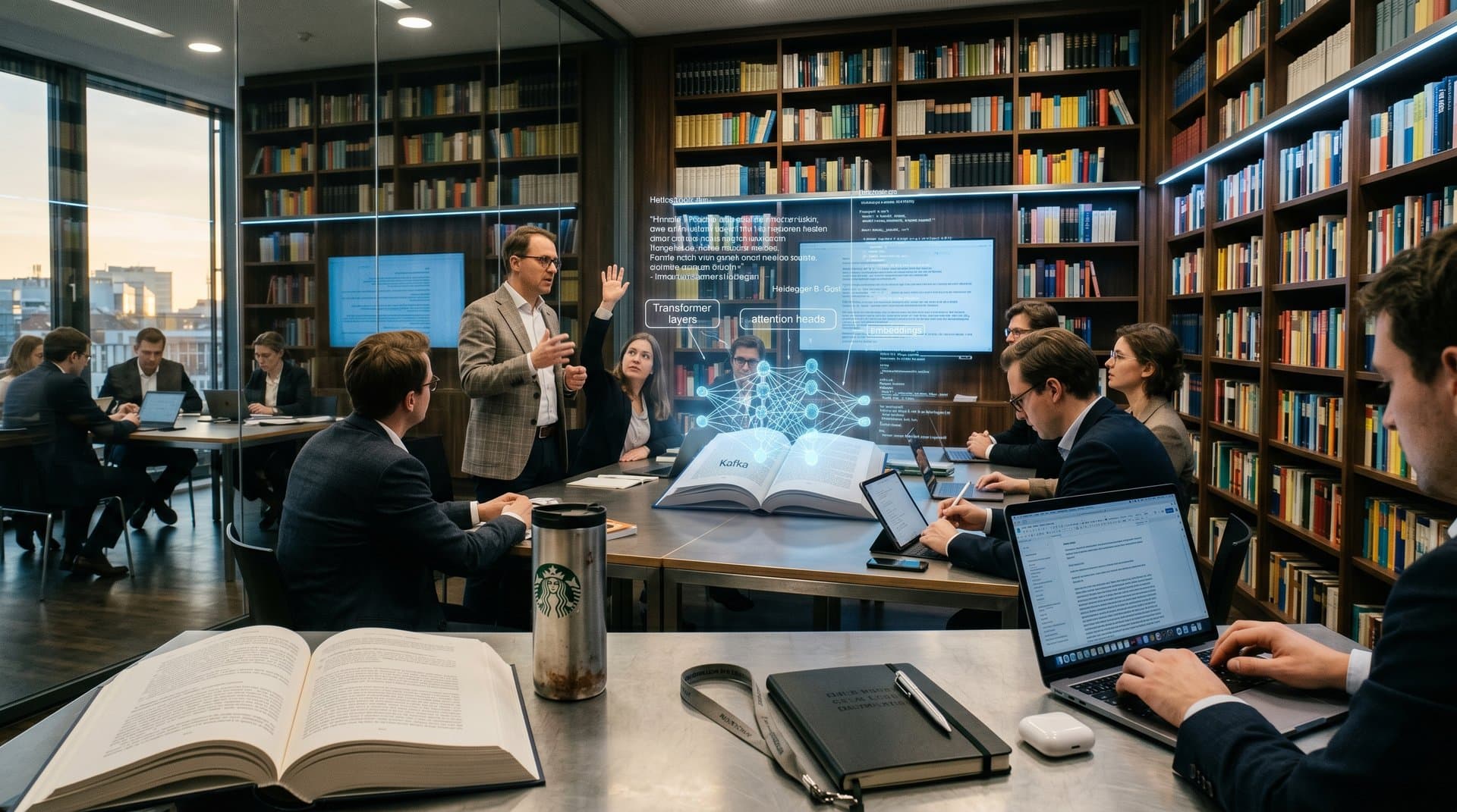 Hybride KI-Literatur-Szene: Neuronale Netze entstehen aus Buchseiten, Borges-Bibliothek und philosophische Zitate als Code