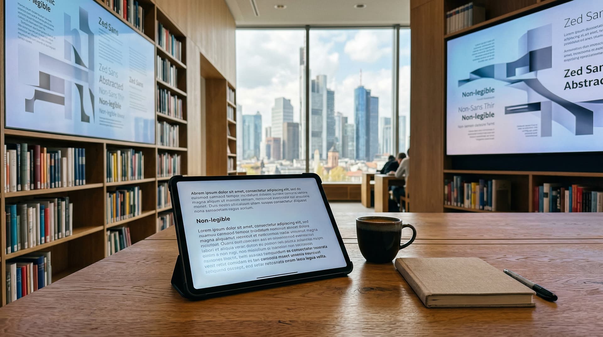 Zed Sans-Schrift: 1440 Glyphen und 5 Achsen sparen Verlagen 50% Bandbreite bei E-Books