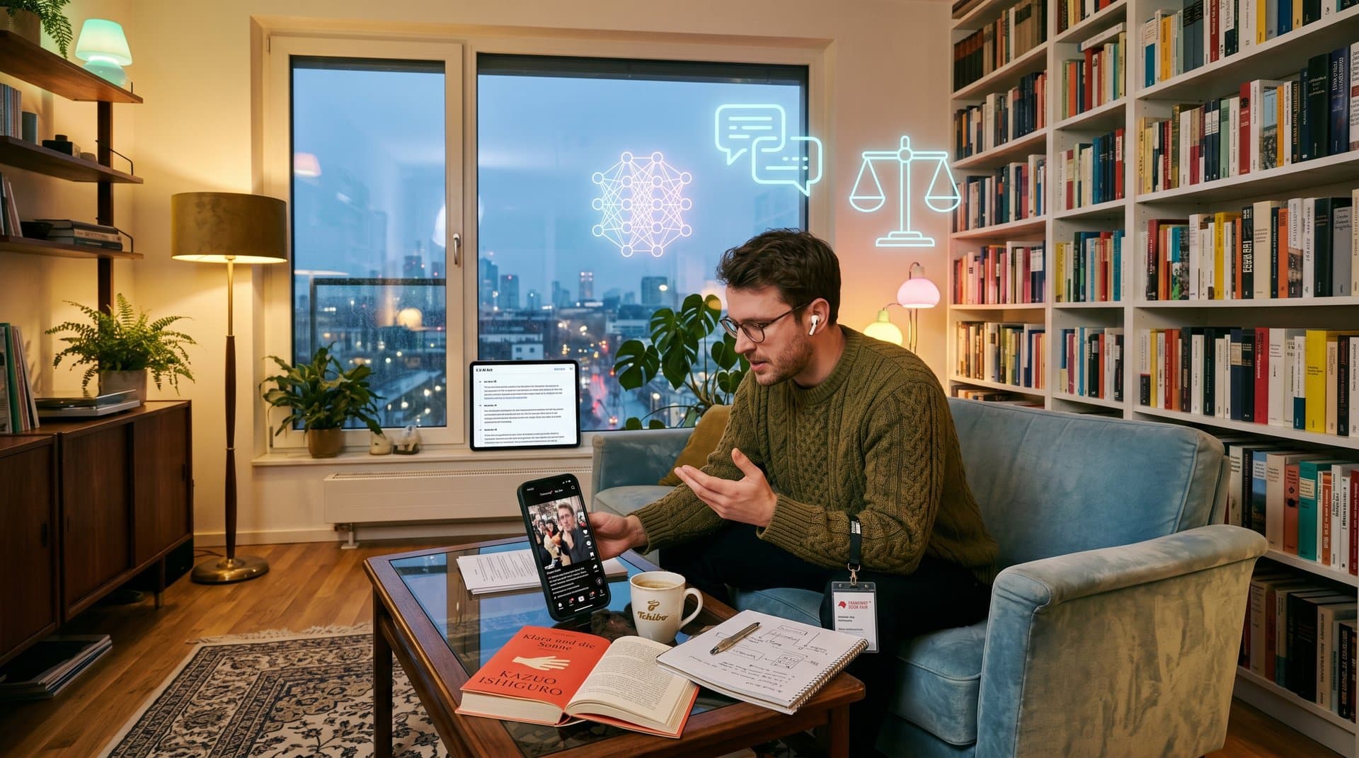 BookTok-Setup mit KI-Ethik-Büchern und Smartphone-Video
