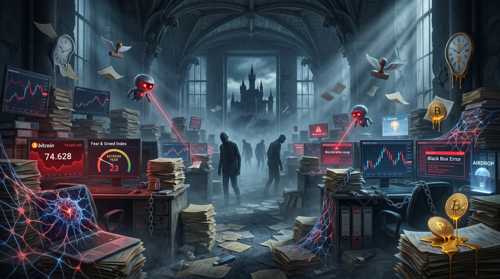 KI Steuern: Kafkaesque Bürokratie durch Bot-Risiken bei BTC 74.628 USD