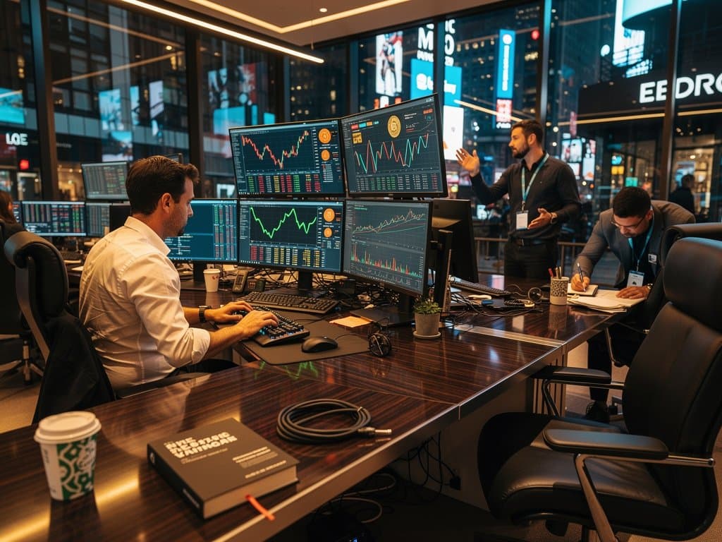 Krypto-Trader an Terminals mit BTC bei 75.384 USD, Fear & Greed Index 21, Solana-Charts