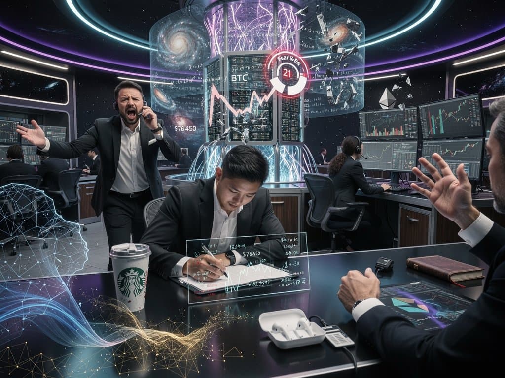 Kosmisches Sci-Fi mit KI-Entropie und BTC-Charts