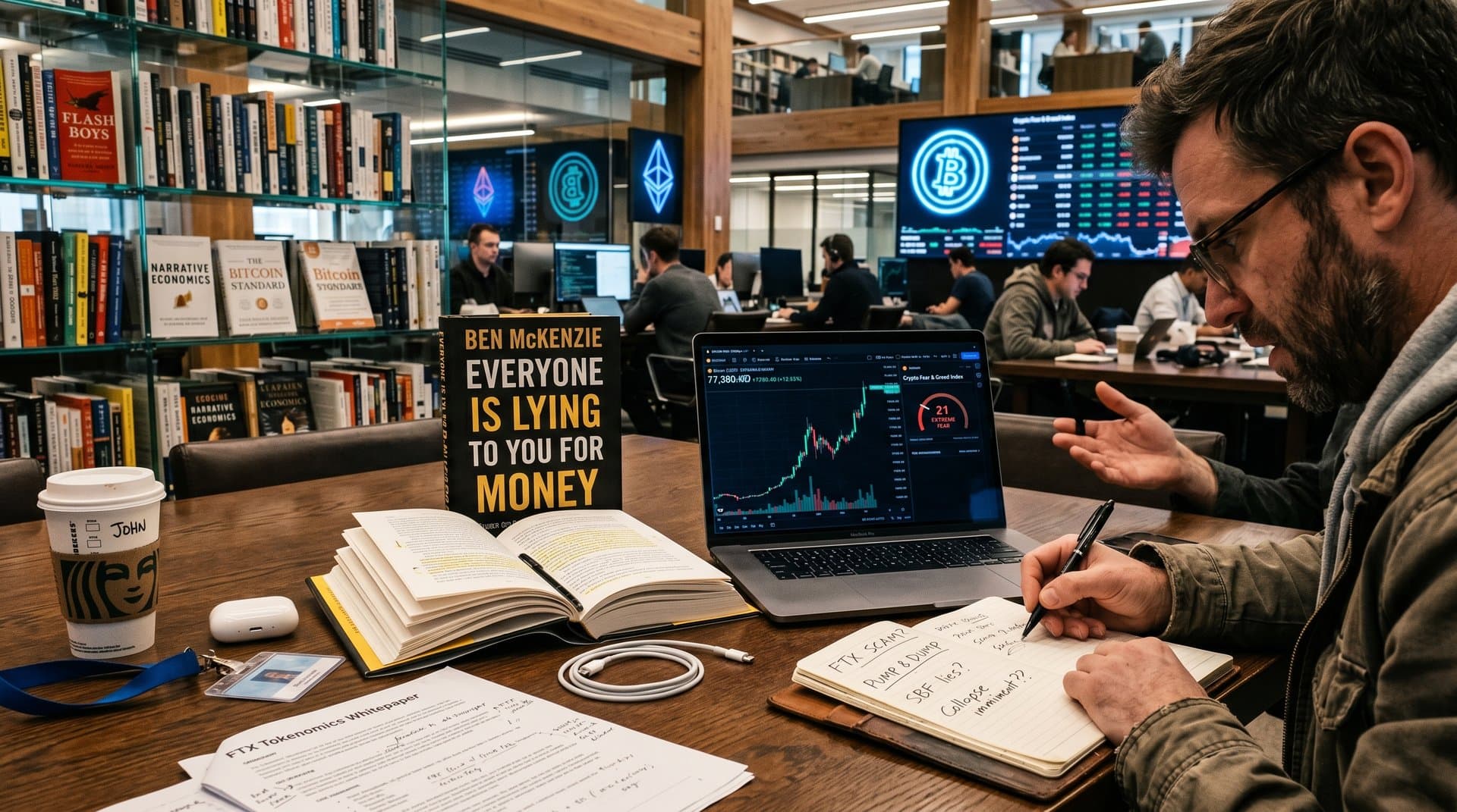 Buchrezension Everyone Is Lying To You For Money mit Crypto-Charts BTC 77.380 USD