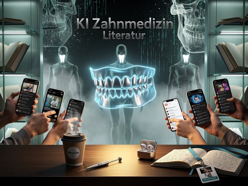 Futuristisches Buchcover mit KI-Zahn-Symbolik und BookTok-Reels