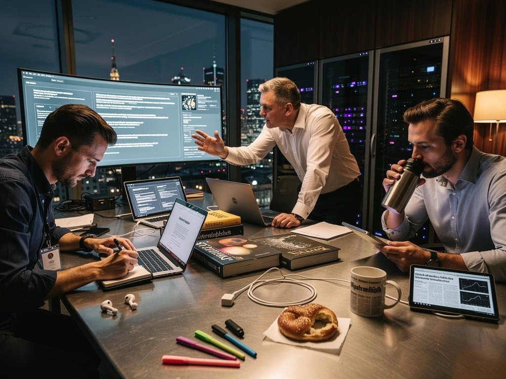 High-Tech-Verlagsbüro mit AI-Peer-Review-Monitor und Nature-Journals