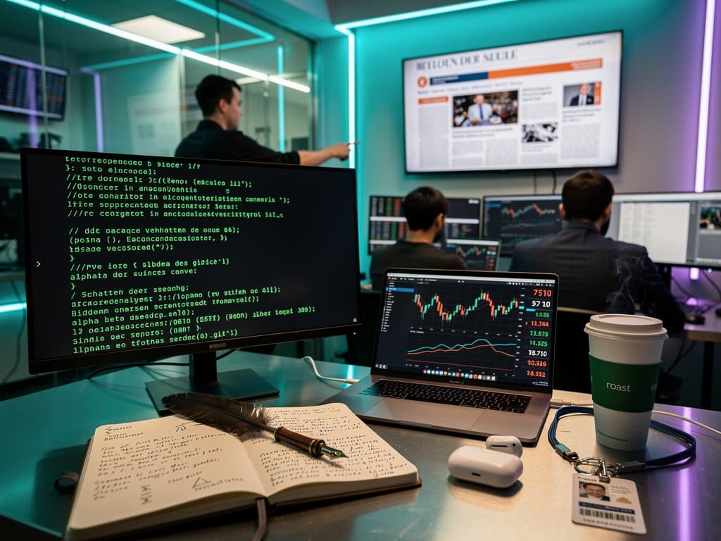 Abstraktes Tech-Literatur-Bild: Code als Poesie mit OpenAI und Krypto-Elementen