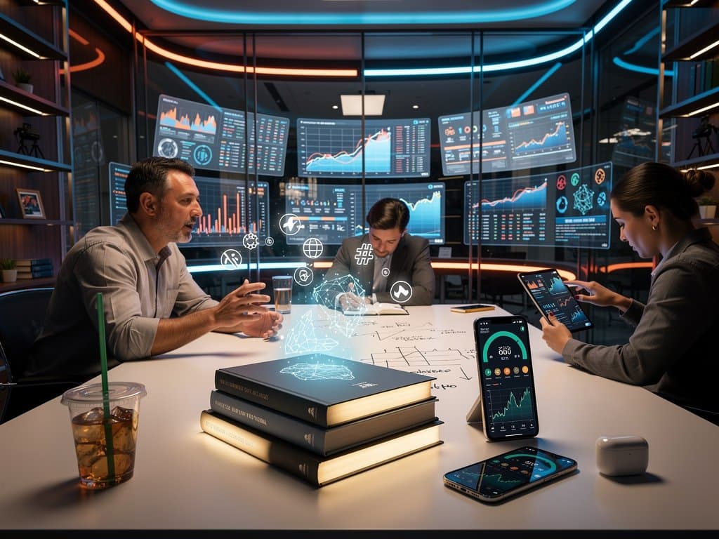 Abstrakte Fusion von KI-Büchern, BookTok und Crypto-Charts mit Fear & Greed Index