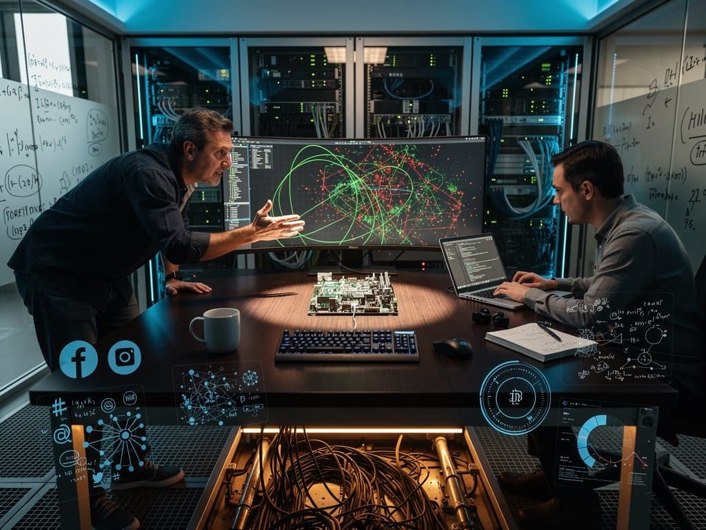 Neuromorpher Chip und KI-Simulationen von Partikeldetektoren in futuristischem Labor