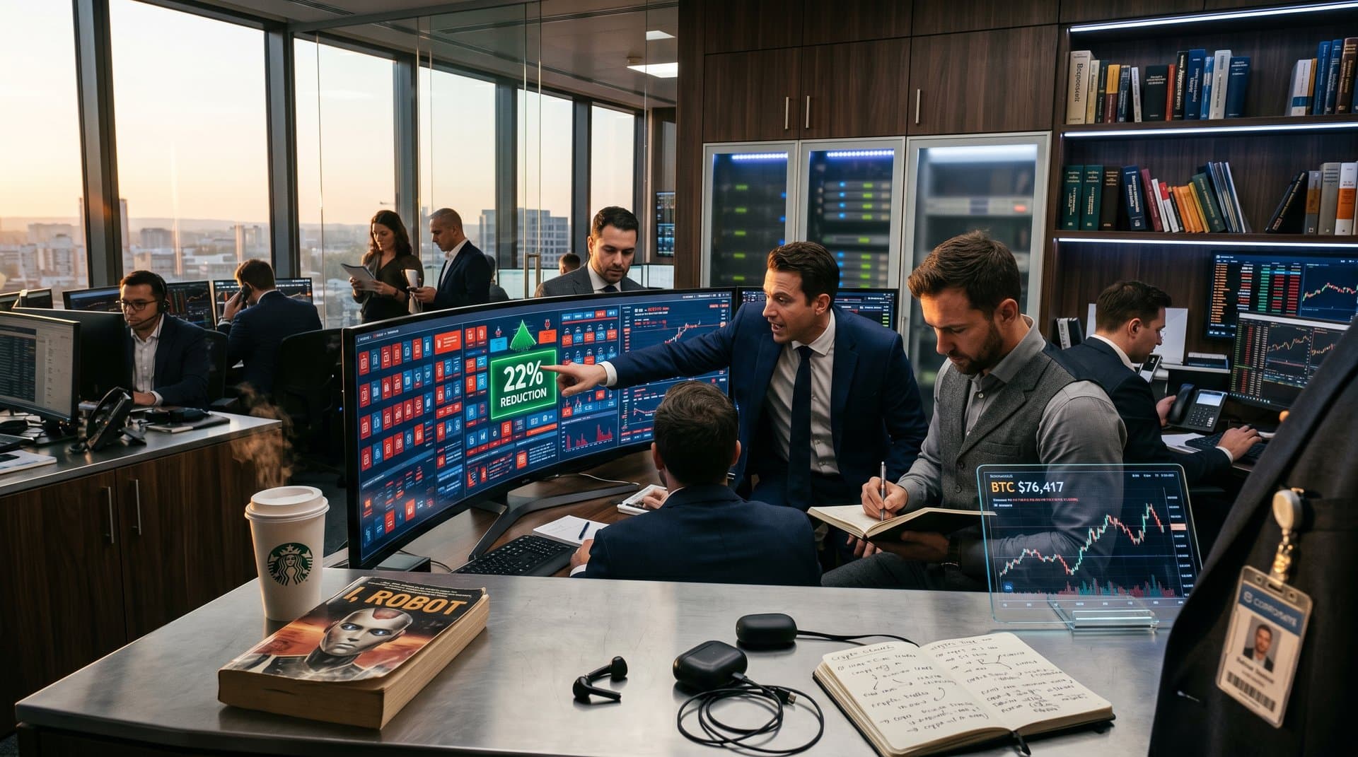 Ethische KI im modernen OP: Roboterarme, AI-Monitore und Sci-Fi-Buchreferenzen